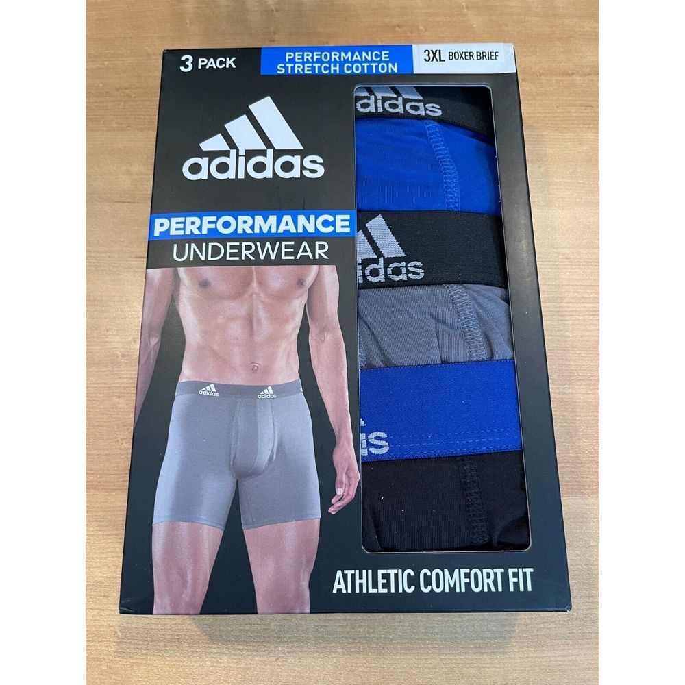 Adidas Men's Performance Stretch Cotton 3-Pack Boxer Brief Underwear 3XL 3 Color